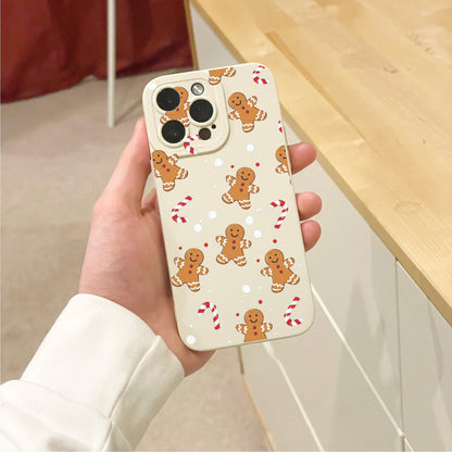 Christmas Gingerbread Candy Cane Pattern Beige Phone Case for iPhone 16 15 14 13 12 11 11 Pro Max Mini 7 8 SE XR XS X Shockproof Phone Cover