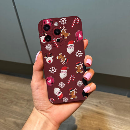 Santa Reindeer Snowflakes Gingerbread Burgundy Phone Case for iPhone 16 15 14 13 12 11 11 Pro Max Mini 7 8 SE XR XS X Shockproof Phone Cover