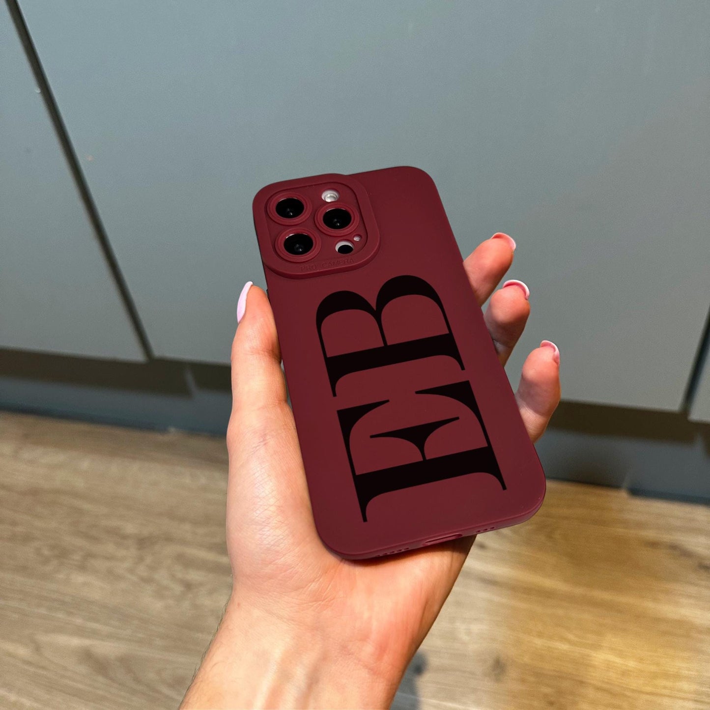 Personalised Large Initial Burgundy Phone Case for iPhone 17 16 15 14 13 12 11 11 Pro Max Mini 7 8 XR XS X Shockproof Monogram Phone Cover