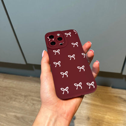 White Bow Burgundy Red Phone Case for iPhone 17 16 15 14 13 12 11 11 Pro Max Mini 7 8 SE XR XS X Shockproof Phone Cover