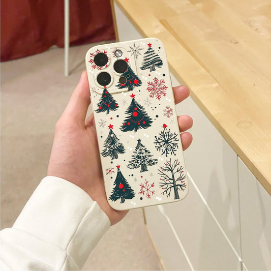 Christmas Tree Snowflake Beige Phone Case for iPhone 16 15 14 13 12 11 11 Pro Max Mini 7 8 SE XR XS X Shockproof Phone Cover