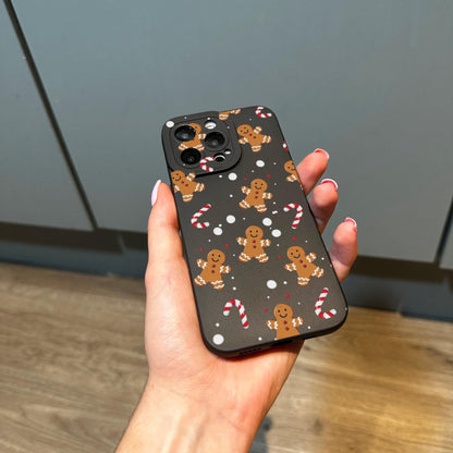 Gingerbread Candy Cane Black Phone Case for iPhone 16 15 14 13 12 11 11 Pro Max Mini 7 8 XR XS X Shockproof Phone Cover with Custom Name