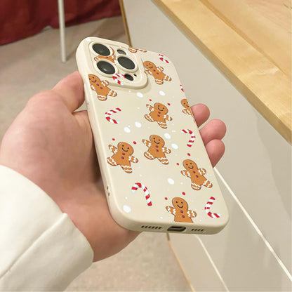 Christmas Gingerbread Candy Cane Pattern Beige Phone Case for iPhone 16 15 14 13 12 11 11 Pro Max Mini 7 8 SE XR XS X Shockproof Phone Cover