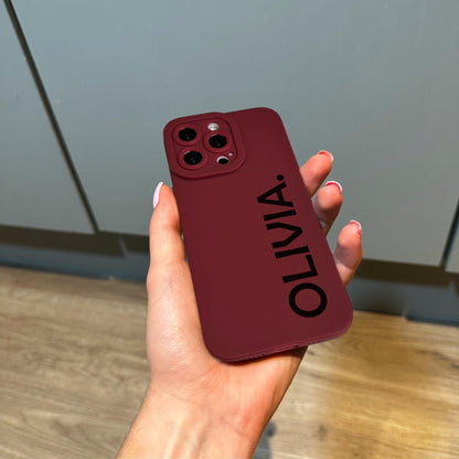 Personalised Name Burgundy Phone Case with Modern Name for iPhone 17 16 15 14 13 12 11 11 Pro Max Mini 7 8 SE XR XS X Shockproof Phone Cover