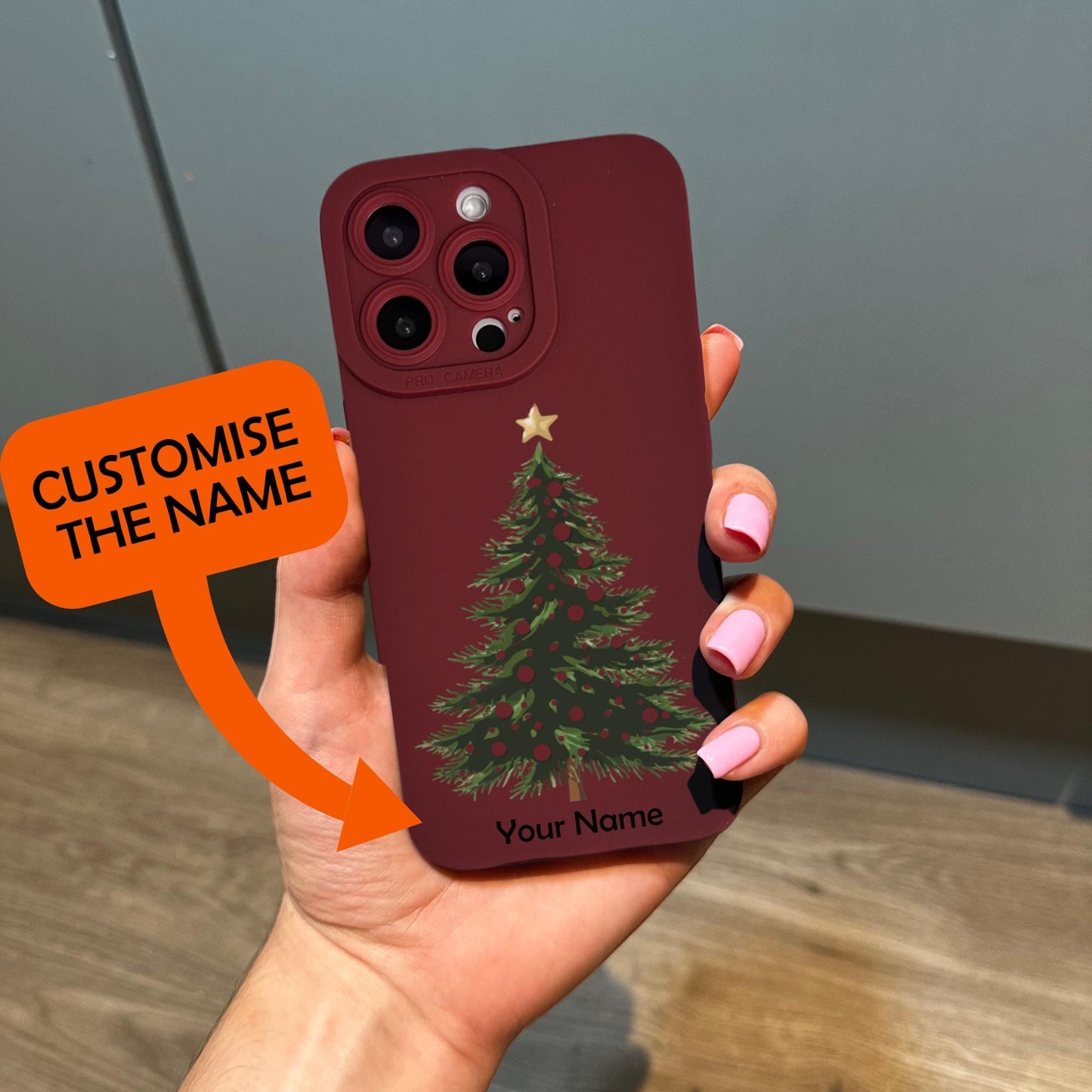 Christmas Tree Burgundy Red Phone Case for iPhone 16 15 14 13 12 11 11 Pro Max Mini 7 8 SE XR XS X Shockproof Phone Cover