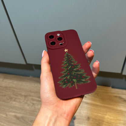 Christmas Tree Burgundy Red Phone Case for iPhone 16 15 14 13 12 11 11 Pro Max Mini 7 8 SE XR XS X Shockproof Phone Cover