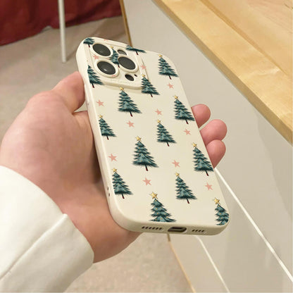 Christmas Tree Star Pattern Beige Phone Case for iPhone 16 15 14 13 12 11 11 Pro Max Mini XR XS X Shockproof Phone Cover