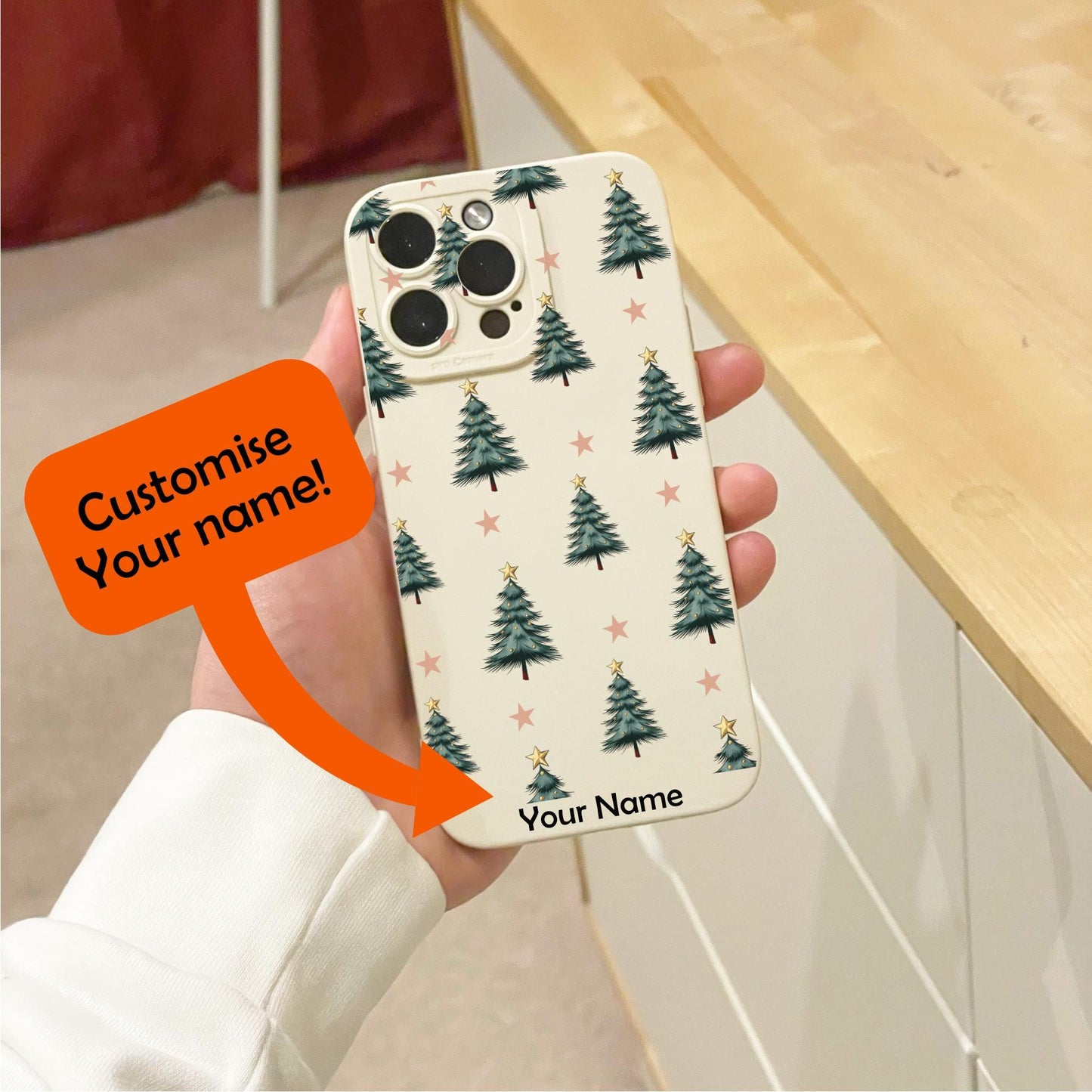 Christmas Tree Star Pattern Beige Phone Case for iPhone 16 15 14 13 12 11 11 Pro Max Mini XR XS X Shockproof Phone Cover