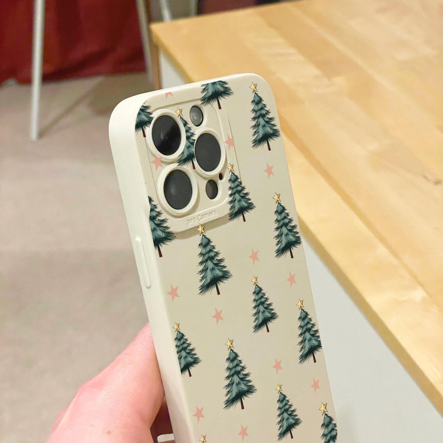 Christmas Tree Star Pattern Beige Phone Case for iPhone 16 15 14 13 12 11 11 Pro Max Mini XR XS X Shockproof Phone Cover