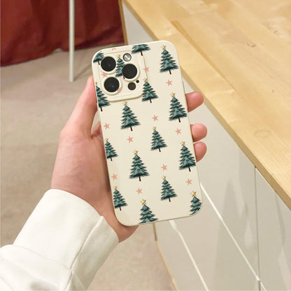 Christmas Tree Star Pattern Beige Phone Case for iPhone 16 15 14 13 12 11 11 Pro Max Mini XR XS X Shockproof Phone Cover