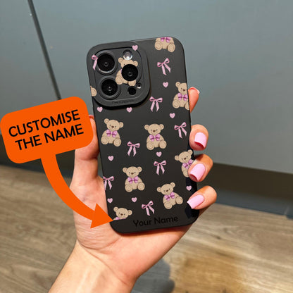 Pink Bow Heart Bear Phone Case for iPhone 16 15 14 13 12 11 11 Pro Max Mini 7 8 XR XS X Shockproof Phone Cover with Customised Name