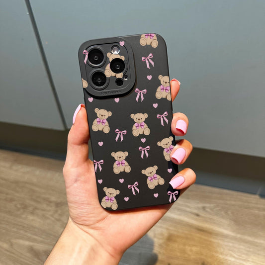 Pink Bow Heart Bear Phone Case for iPhone 16 15 14 13 12 11 11 Pro Max Mini 7 8 XR XS X Shockproof Phone Cover with Customised Name