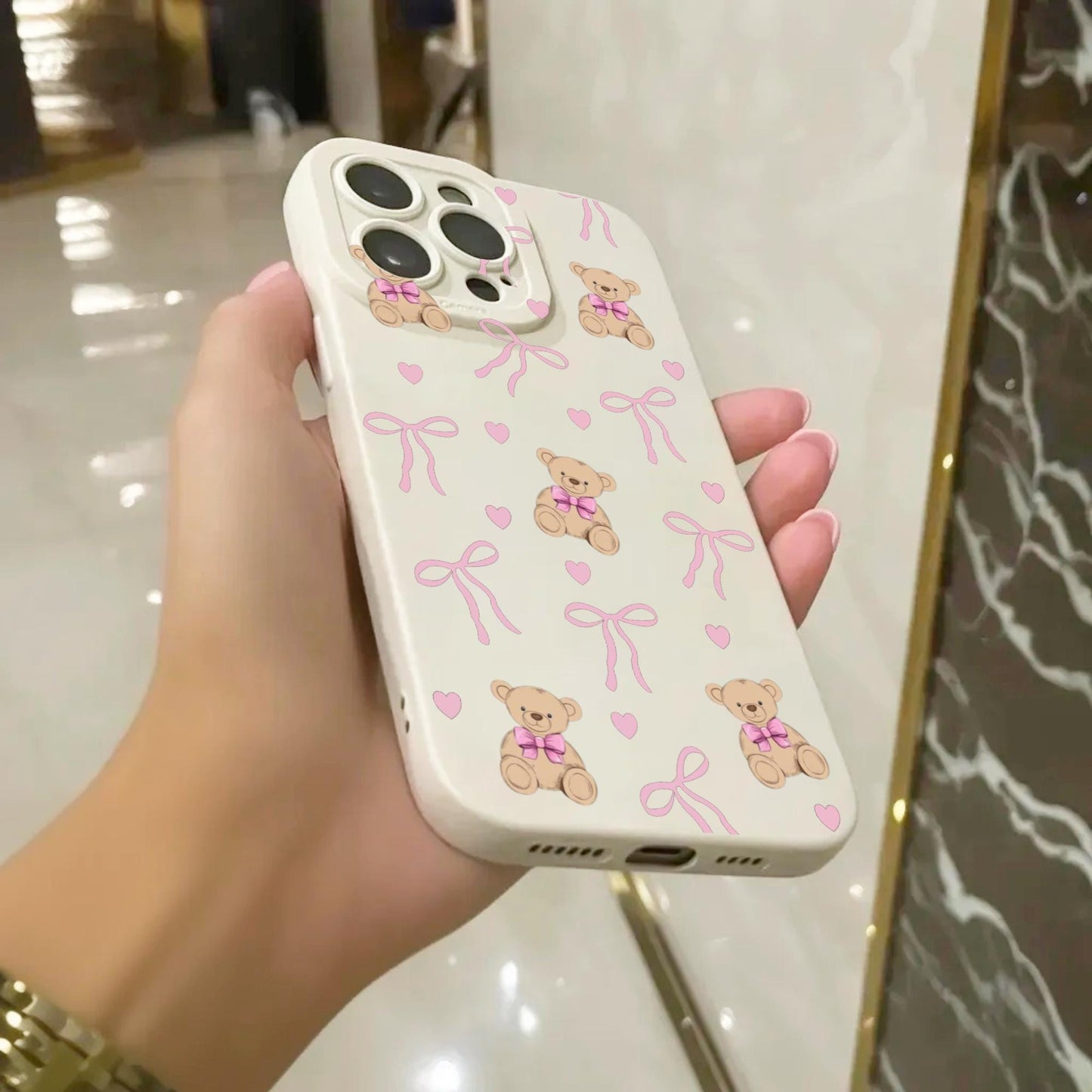 Pink Bow Pattern Phone Case for iPhone 17 16 15 14 13 12 11 11 Pro Max Mini 7 8 XR XS X Shockproof Phone Cover with Personalised Name