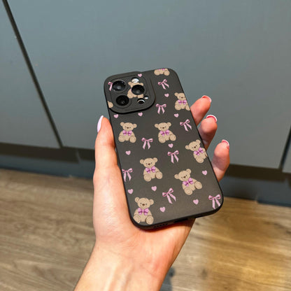 Pink Bow Heart Bear Phone Case for iPhone 16 15 14 13 12 11 11 Pro Max Mini 7 8 XR XS X Shockproof Phone Cover with Customised Name