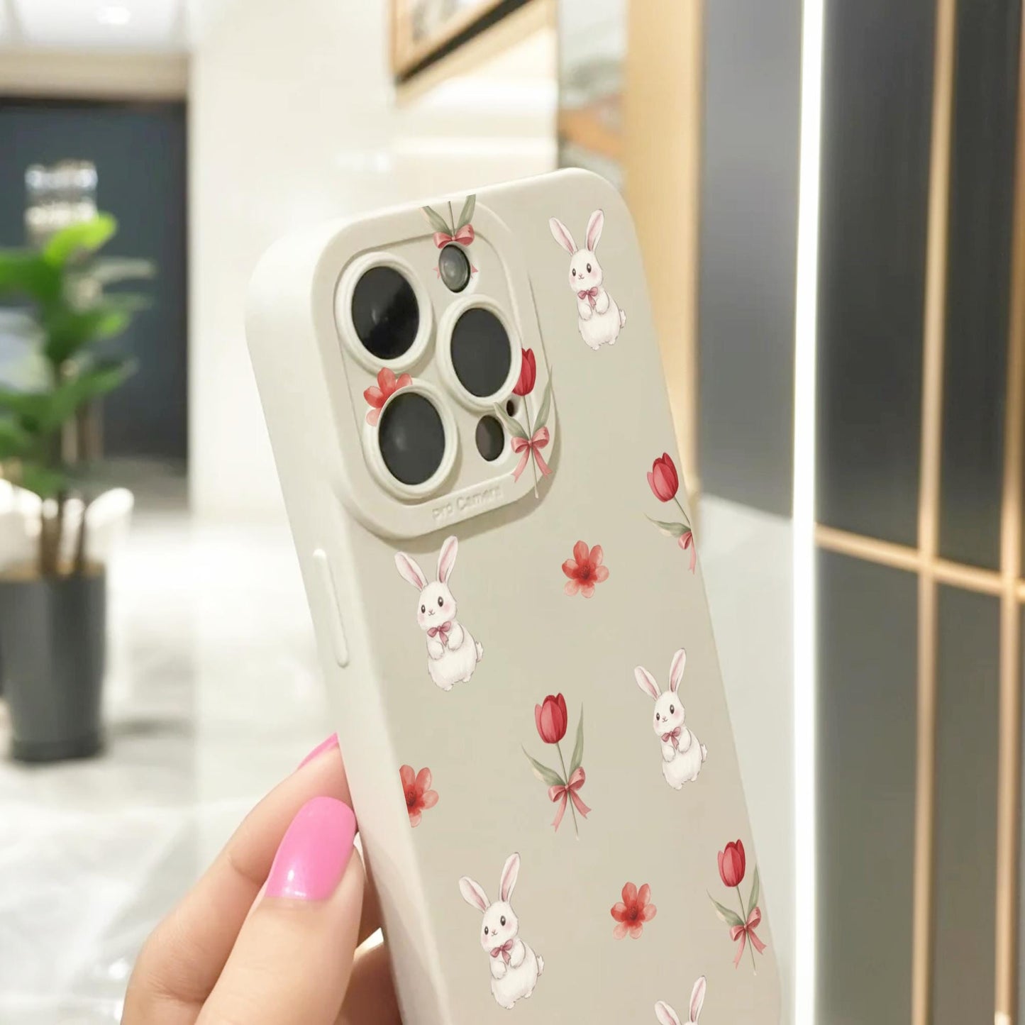 Easter Bunny Floral Pattern Phone Case for iPhone 16 15 14 13 12 11 11 Pro Max Mini 7 8 XR XS X Shockproof Phone Cover with Custom Name