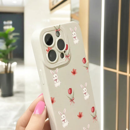 Easter Bunny Floral Pattern Phone Case for iPhone 16 15 14 13 12 11 11 Pro Max Mini 7 8 XR XS X Shockproof Phone Cover with Custom Name