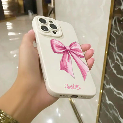 Personalised Name Pink Bow Phone Case for iPhone 17 16 15 14 13 12 11 11 Pro Max Mini 7 8 XR XS X Shockproof Phone Cover Custom Name