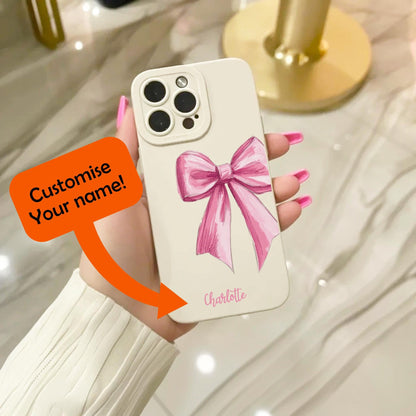 Personalised Name Pink Bow Phone Case for iPhone 17 16 15 14 13 12 11 11 Pro Max Mini 7 8 XR XS X Shockproof Phone Cover Custom Name