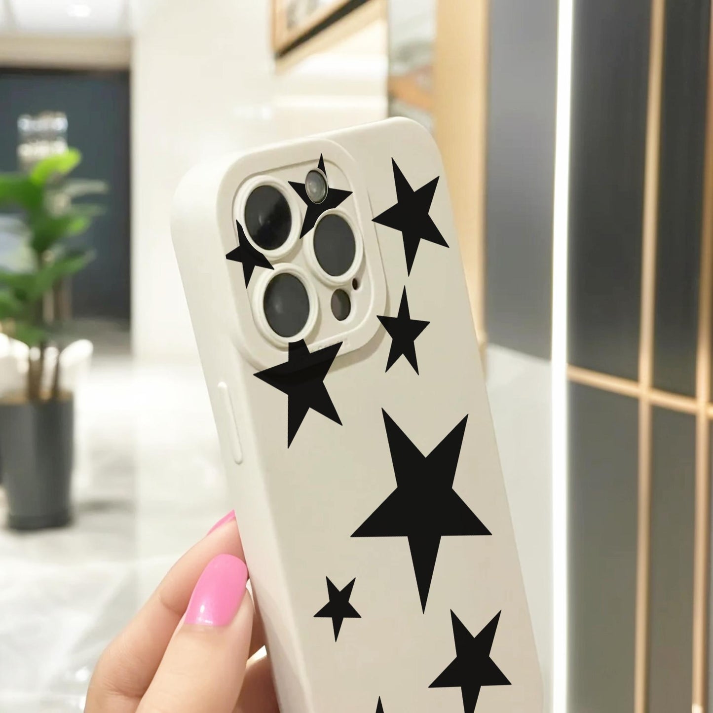 Black Star Pattern Phone Case for iPhone 17 16 15 14 13 12 11 11 Pro Max Mini 7 8 XR XS X Shockproof Phone Cover with Personalised Name