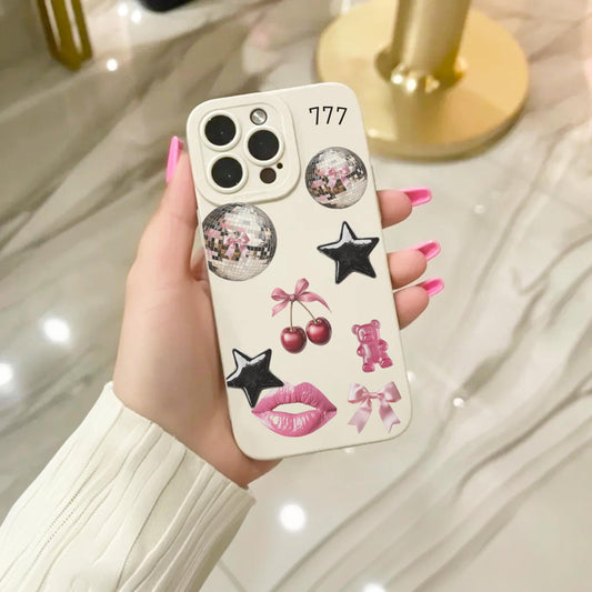 Disco Ball Bow Cherry Star 777 Beige Phone Case for iPhone 16 15 14 13 12 11 11 Pro Max Mini 7 8 XR XS X Shockproof Phone Cover Custom Name
