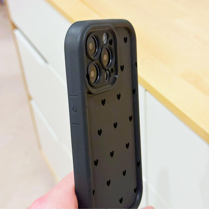 Black Heart Pattern Thick Phone Case for iPhone 16 15 14 13 12 11 11 Pro Max Mini 7 8 XR XS X Shockproof Phone Cover with Customised Name