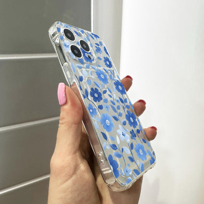 Blue Floral Pattern Card Holder Phone Case for iPhone 17 16 15 14 13 12 11 11 Pro Max Mini 7 8 XR Wallet Shockproof Phone Cover Custom Name