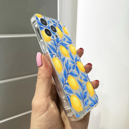 Blue Floral Lemon Card Holder Phone Case for iPhone 17 16 15 14 13 12 11 11 Pro Max Mini 7 8 XR X Wallet Shockproof Phone Cover Custom Name
