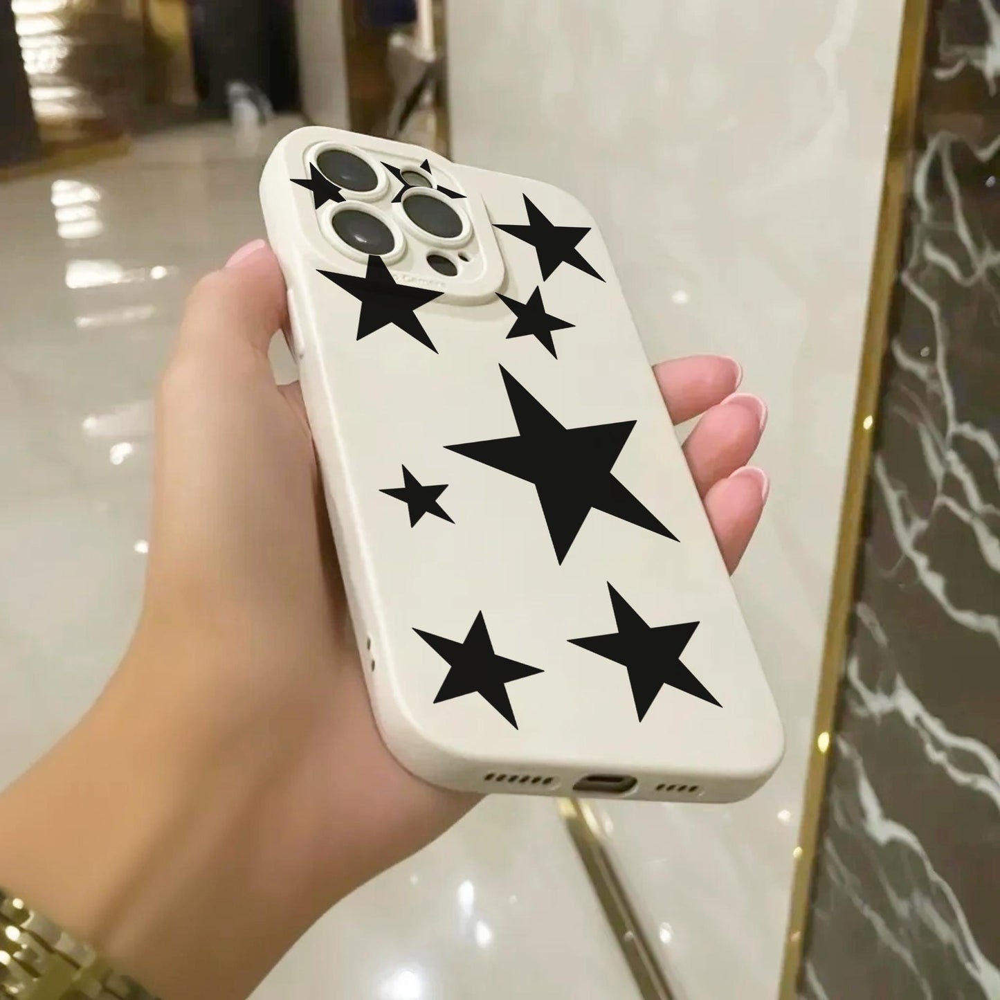 Black Star Pattern Phone Case for iPhone 17 16 15 14 13 12 11 11 Pro Max Mini 7 8 XR XS X Shockproof Phone Cover with Personalised Name