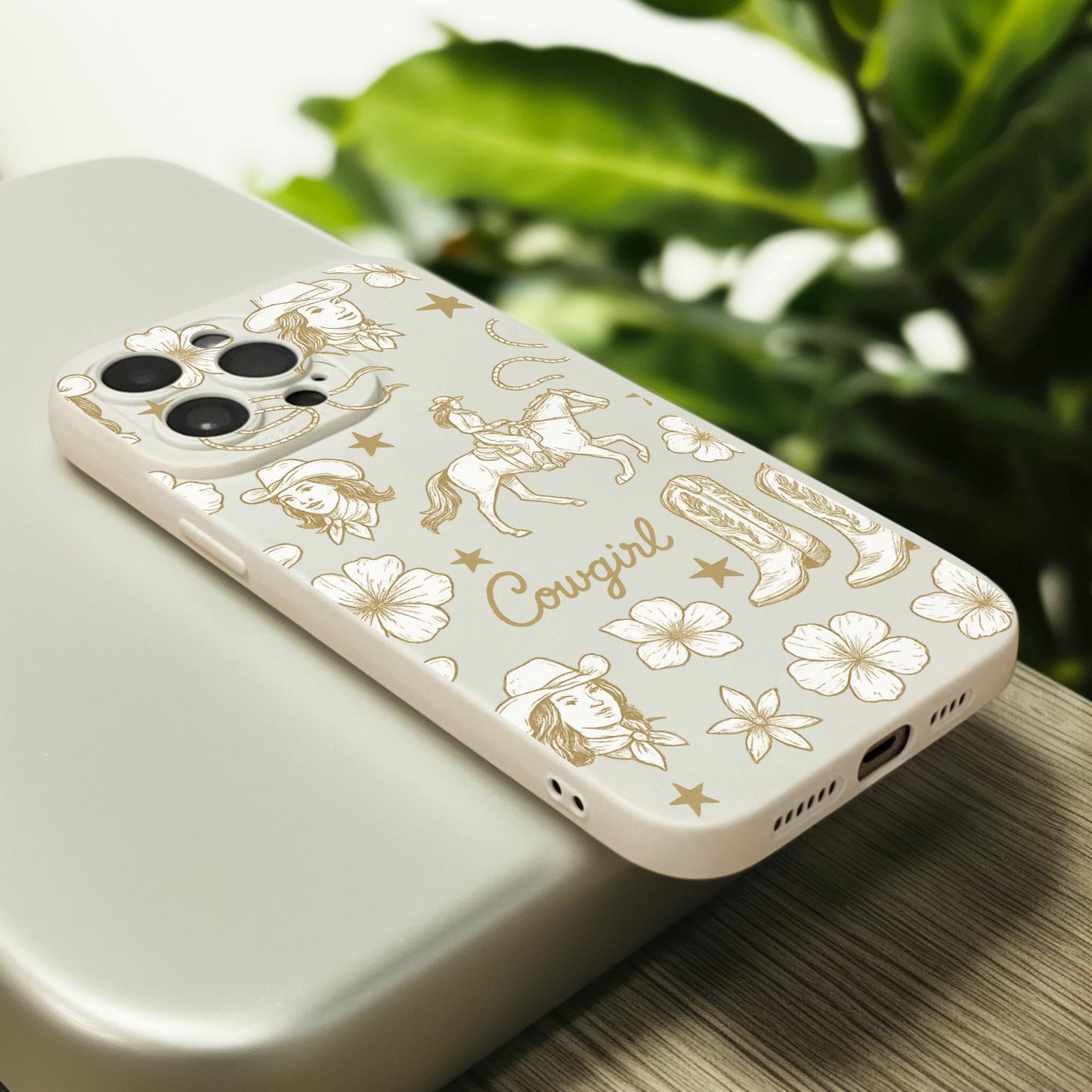 Cowgirl Western Floral Star Beige Phone Case for iPhone 17 16 15 14 13 12 11 11 Pro Max Mini 7 8 XR XS X Shockproof Phone Cover Custom Name
