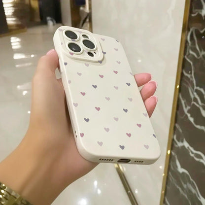 Pastel Heart Pattern Beige Phone Case for iPhone 17 16 15 14 13 12 11 11 Pro Max Mini 7 8 XR X Shockproof Phone Cover with Personalised Name