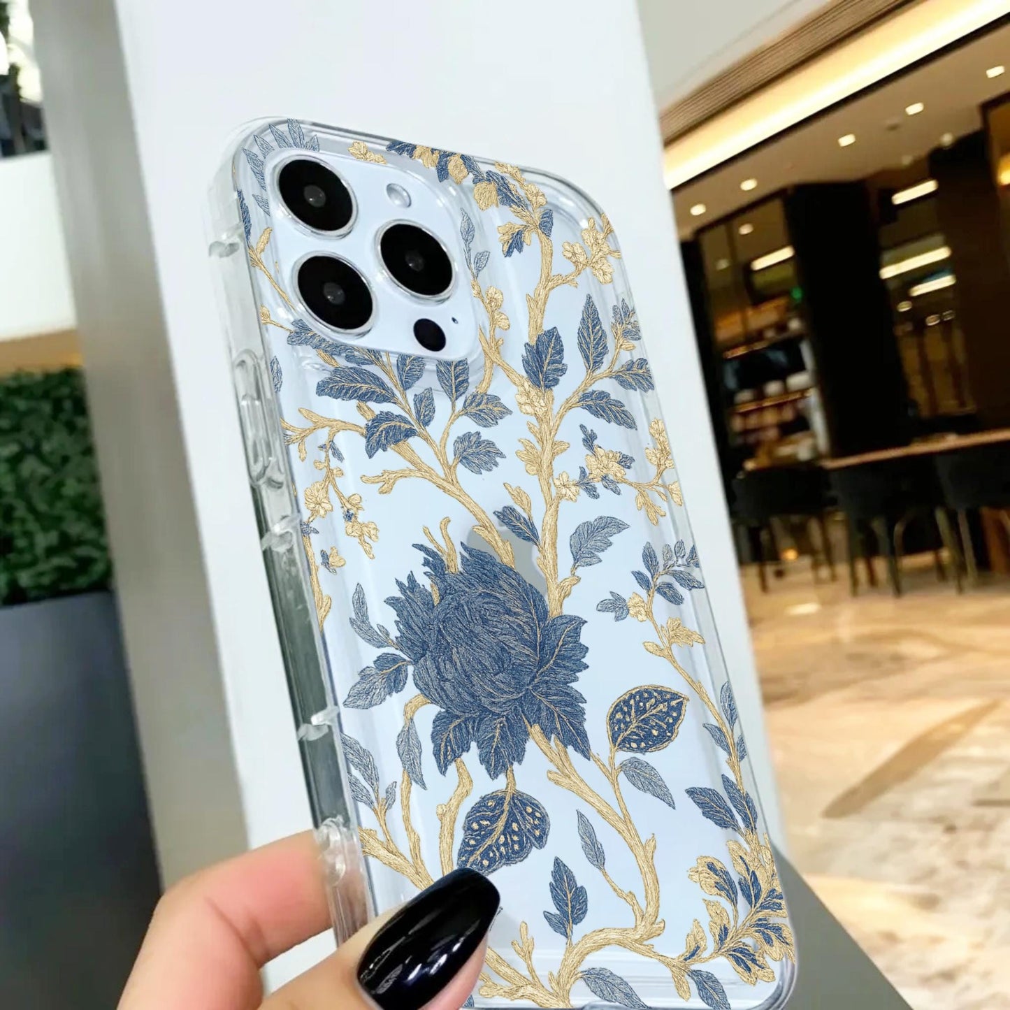 Blue Leaf Gold Tree Summer Floral Clear Phone Case for iPhone 16 15 14 13 12 11 11 Pro Max Mini 7 8 XR XS X XR Wallet Shockproof Cover