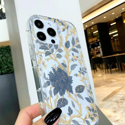 Blue Leaf Gold Tree Summer Floral Clear Phone Case for iPhone 16 15 14 13 12 11 11 Pro Max Mini 7 8 XR XS X XR Wallet Shockproof Cover