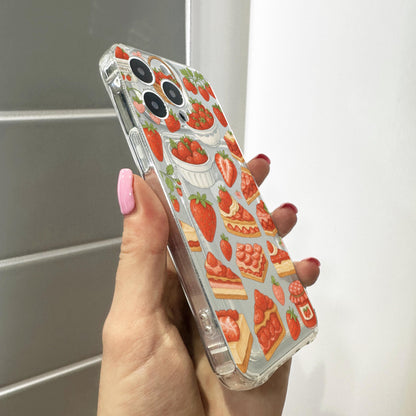 Strawberry Fruit Pattern Card Holder Phone Case for iPhone 17 16 15 14 13 12 11 11 Pro Max Mini 7 8 XR Wallet Shockproof Phone Cover