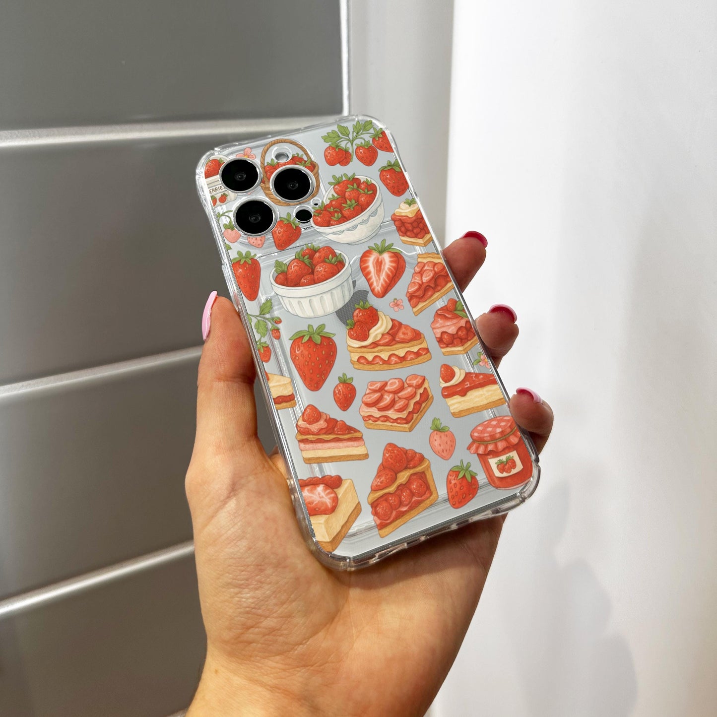 Strawberry Fruit Pattern Card Holder Phone Case for iPhone 17 16 15 14 13 12 11 11 Pro Max Mini 7 8 XR Wallet Shockproof Phone Cover