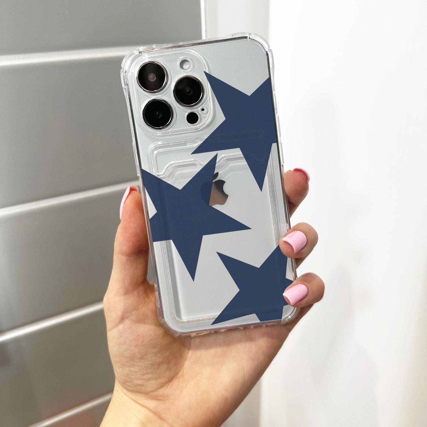 Blue Retro Star Pattern Card Holder Phone Case for iPhone 17 16 15 14 13 12 11 11 Pro Max Mini 7 8 XR Wallet Shockproof Phone Cover