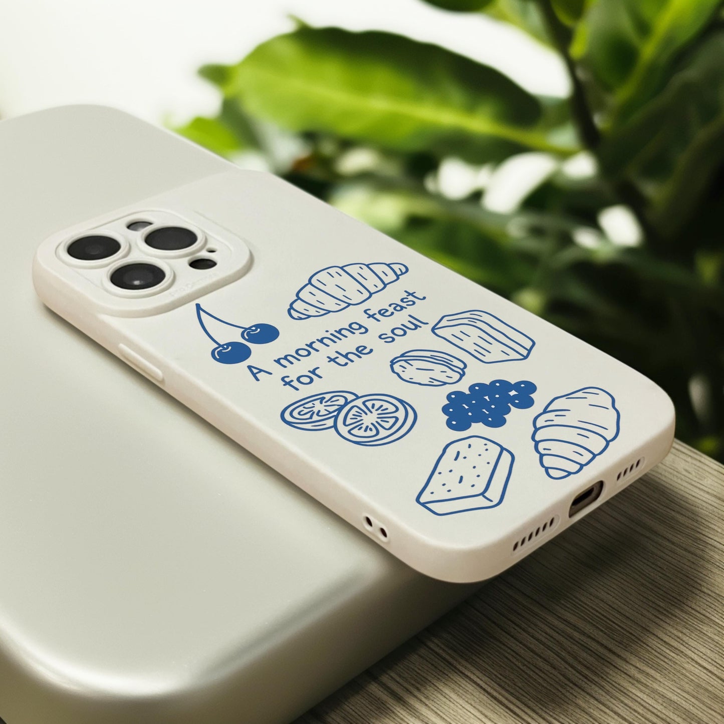 Breakfast Food Outline Beige Phone Case for iPhone 16 15 14 13 12 11 11 Pro Max Mini 7 8 XR XS X Shockproof Phone Cover with Custom Name