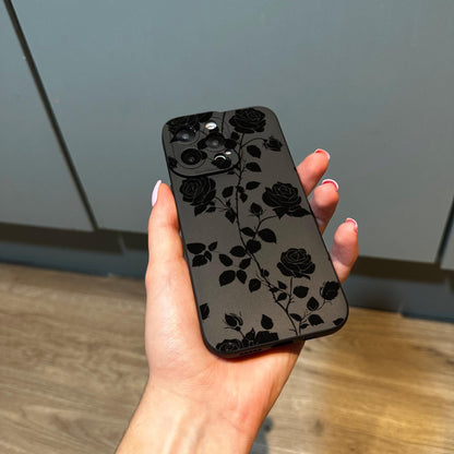 Black Rose Flower Pattern Phone Case for iPhone 17 16 15 14 13 12 11 11 Pro Max Mini 7 8 XR XS X Shockproof Phone Cover with Customised Name