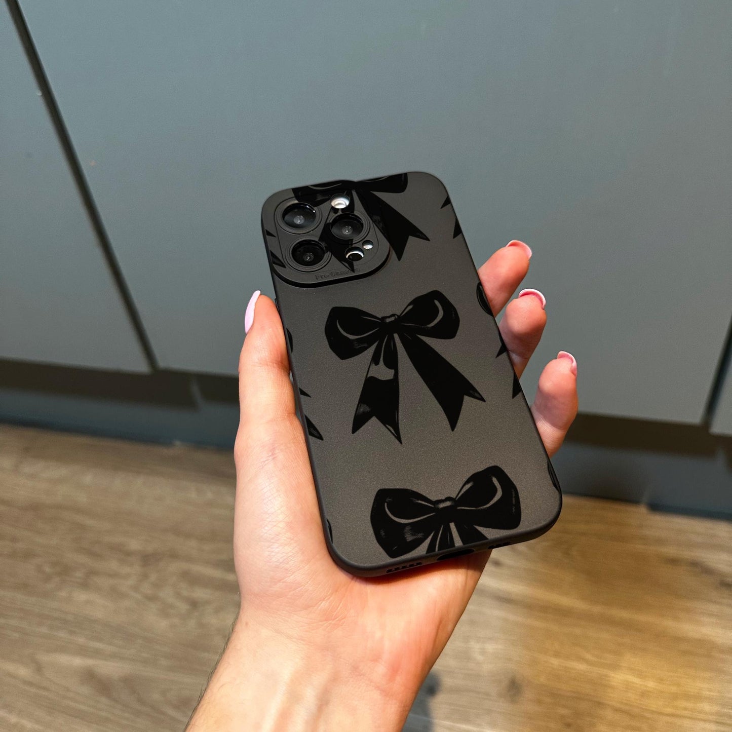 Black Bow Coquette Pattern Phone Case for iPhone 17 16 15 14 13 12 11 11 Pro Max Mini 7 8 XR XS X Shockproof Phone Cover Customised Name