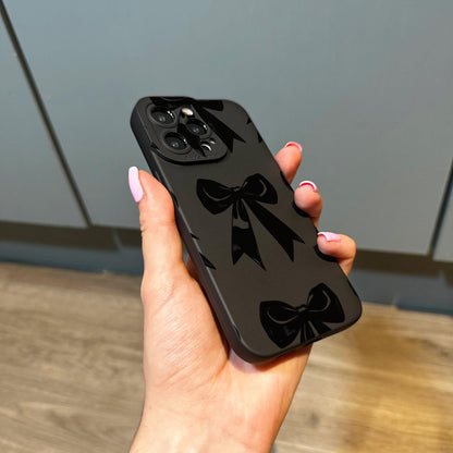 Black Bow Coquette Pattern Phone Case for iPhone 17 16 15 14 13 12 11 11 Pro Max Mini 7 8 XR XS X Shockproof Phone Cover Customised Name