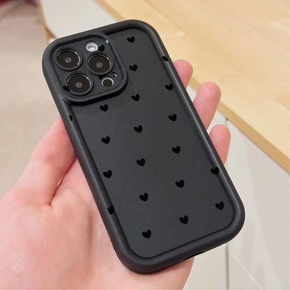 Black Heart Pattern Thick Phone Case for iPhone 16 15 14 13 12 11 11 Pro Max Mini 7 8 XR XS X Shockproof Phone Cover with Customised Name