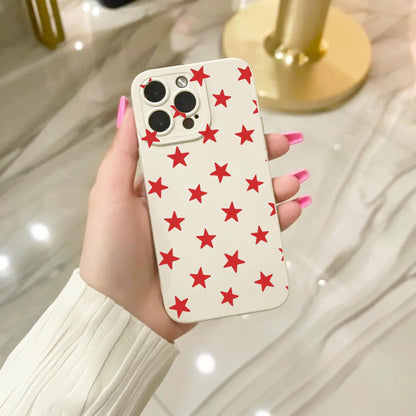 Red Star Pattern Beige Phone Case for iPhone 16 15 14 13 12 11 11 Pro Max Mini 7 8 XR XS X Shockproof Phone Cover with Personalised Name