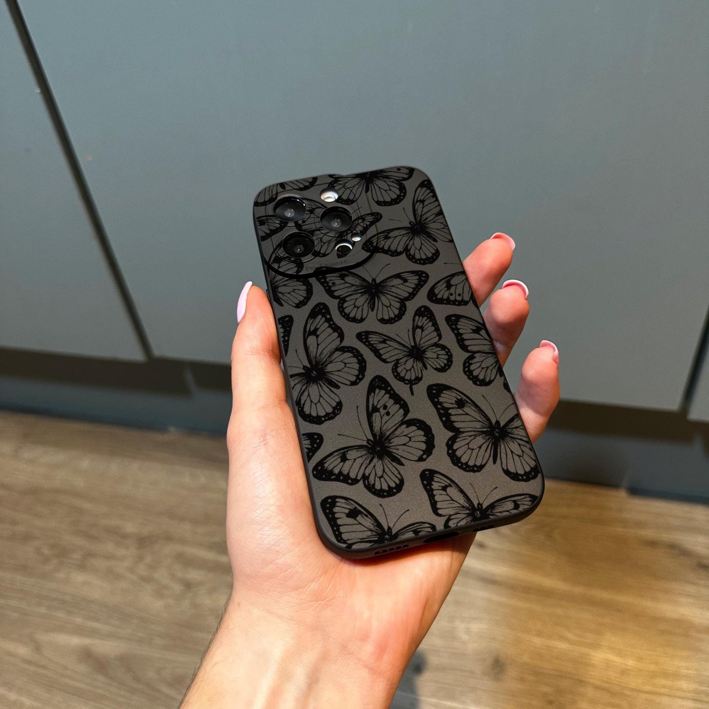 Black Butterfly Pattern Black Phone Case for iPhone 17 16 15 14 13 12 11 11 Pro Max Mini 7 8 XR XS X Shockproof Phone Cover with Custom Name