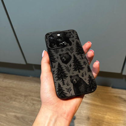 Bear Tree Nature Black Phone Case for iPhone 17 16 15 14 13 12 11 11 Pro Max Mini 7 8 XR XS X Shockproof Phone Cover Custom Name