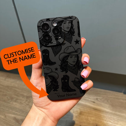 Cow Girl Boot Star Western Black Phone Case for iPhone 16 15 14 13 12 11 11 Pro Max Mini 7 8 XR XS X Shockproof Phone Cover Custom Name