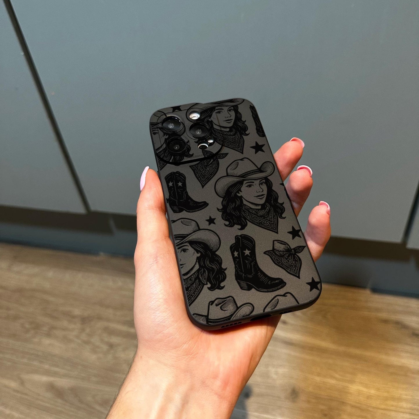 Cow Girl Boot Star Western Black Phone Case for iPhone 16 15 14 13 12 11 11 Pro Max Mini 7 8 XR XS X Shockproof Phone Cover Custom Name