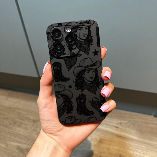 Cow Girl Boot Star Western Black Phone Case for iPhone 16 15 14 13 12 11 11 Pro Max Mini 7 8 XR XS X Shockproof Phone Cover Custom Name