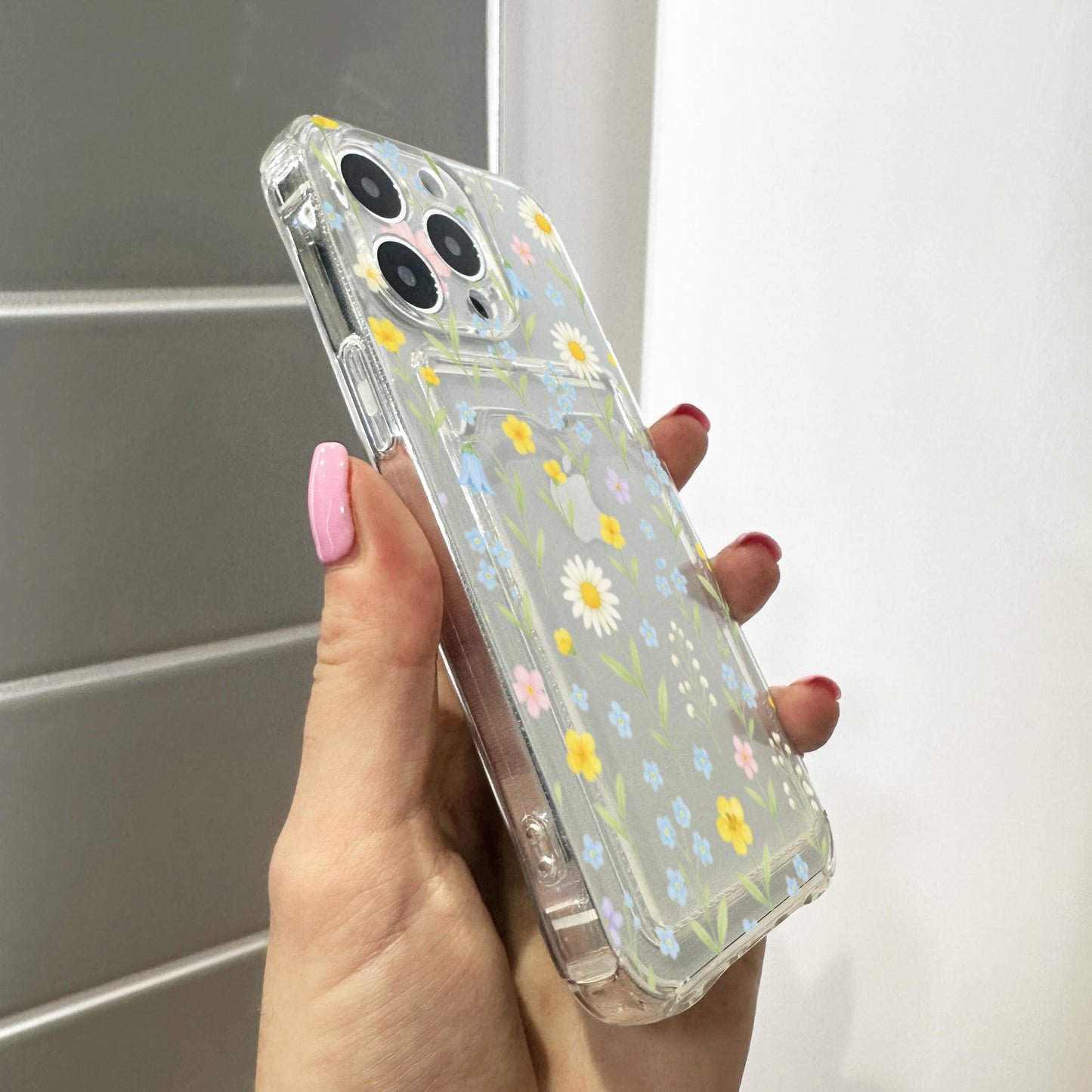 Floral Ditsy Flower Card Holder Phone Case for iPhone 17 16 15 14 13 12 11 11 Pro Max Mini 7 8 XR Wallet Shockproof Phone Cover Custom Name