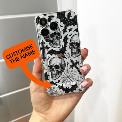 Gothic Skull Cross Bat Card Holder Phone Case for iPhone 17 16 15 14 13 12 11 11 Pro Max Mini 7 8 XR Wallet Shockproof Phone Cover Custom