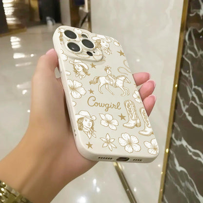 Cowgirl Western Floral Star Beige Phone Case for iPhone 17 16 15 14 13 12 11 11 Pro Max Mini 7 8 XR XS X Shockproof Phone Cover Custom Name