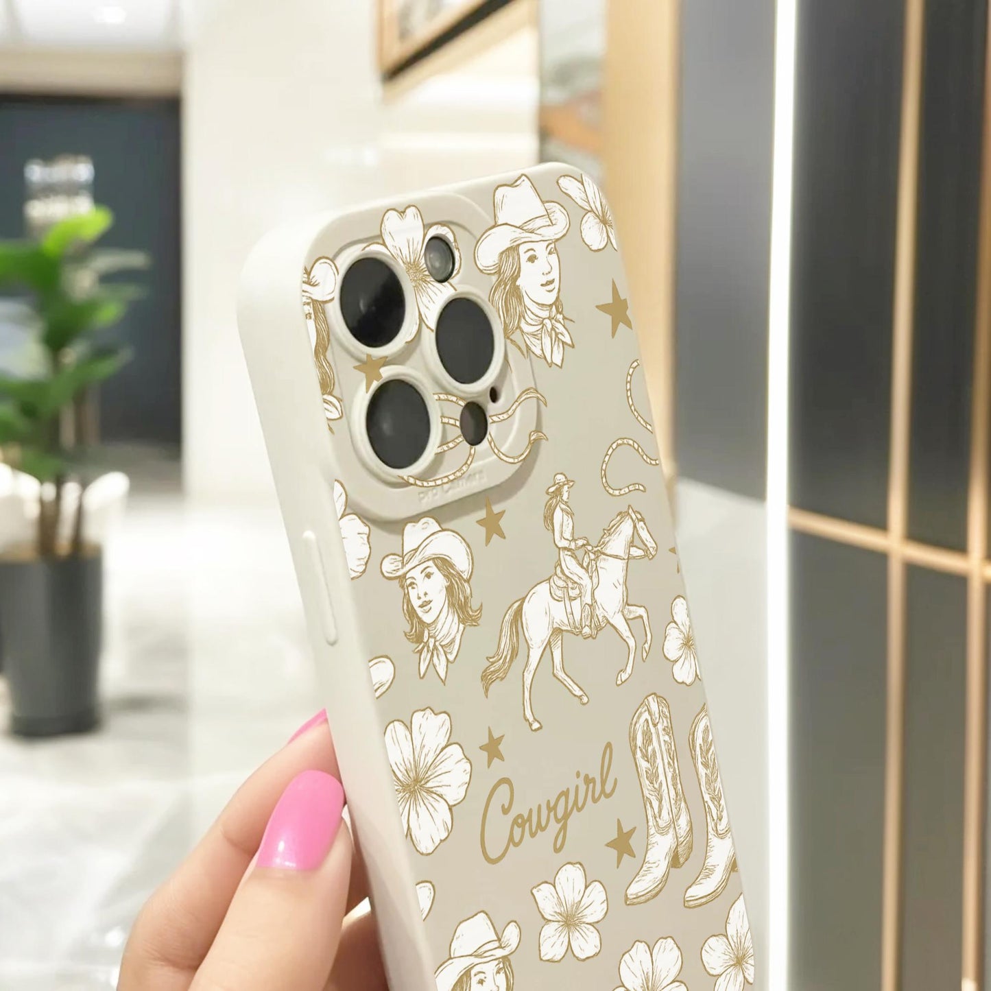 Cowgirl Western Floral Star Beige Phone Case for iPhone 17 16 15 14 13 12 11 11 Pro Max Mini 7 8 XR XS X Shockproof Phone Cover Custom Name